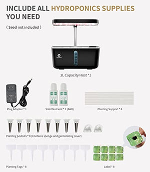 Hydroponics Growing System, 8 Pods Desktop Hydroponic Garden with Custom Spectrum LED Grow Light for Indoor Plants, Ultra-quiet Automatic Cycle Planting Herb Garden Kit with Water Pump for Home Office