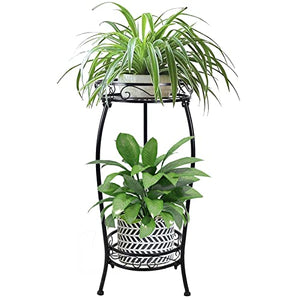 MOCORY Plant Stand Indoor Outdoor 2 Tier 27" Tall Metal Potted Holder Flower Pot Stand Heavy Duty Plant Shelf Rustproof Iron Multiple Plant Round Supports Rack for Planter Corner Garden Balcony Patio