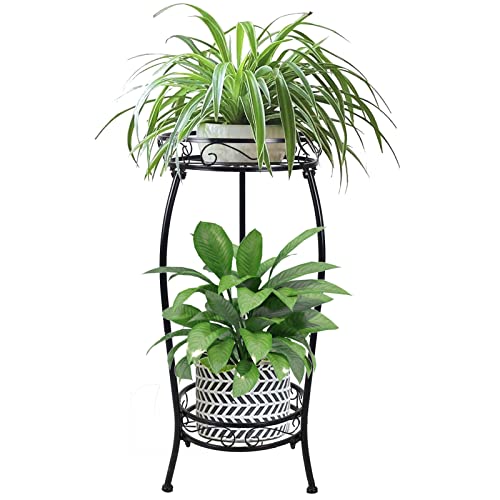 MOCORY Plant Stand Indoor Outdoor 2 Tier 27" Tall Metal Potted Holder Flower Pot Stand Heavy Duty Plant Shelf Rustproof Iron Multiple Plant Round Supports Rack for Planter Corner Garden Balcony Patio
