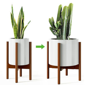 MUDEELA Adjustable Bamboo Plant Stand 8 to 12 Inches, Single Floor Stand for Indoor Plants, Dark Brown Planter Stand, Pot Plant Not Included