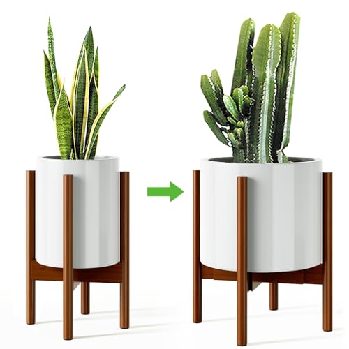 MUDEELA Adjustable Bamboo Plant Stand 8 to 12 Inches, Single Floor Stand for Indoor Plants, Dark Brown Planter Stand, Pot Plant Not Included