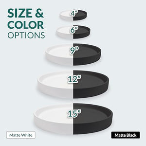 Willowy Matte White Ceramic Pot Saucer - Drainage Tray for 12, 13, 14, 15 Inch Planters + More Sizes