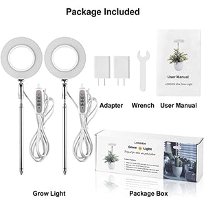 LORDEM Grow Light, Full Spectrum LED Plant Light for Indoor Plants, Height Adjustable Growing Lamp with Auto On/Off Timer 4/8/12H, 4 Dimmable Brightness, Ideal for Small Plants, 2 Packs