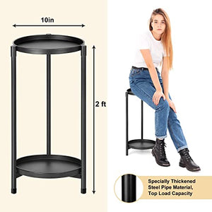 NADONEL Plant Stand Indoor Outdoor 2 Tier Metal Black for Plants Multiple Tall Tiered Planter Shelf Rack