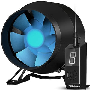 TerraBloom 4 Inch Inline Fan ECMF-100 - Quiet HVAC Grow Tent Fan with Digital Speed Controller- Premium Metal Casing 40-75% Energy Efficient EC Motor - For Large Spaces