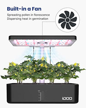 iDOO Hydroponics Growing System Kit 12Pods, Indoor Garden with LED Grow Light, Loved Gift for Green Thumbs Christmas, Built-in Fan, Auto-Timer, Adjustable Height Up to 11.3" for Home, Office