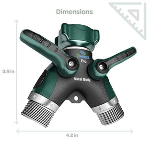 2WAYZ- Hose Splitter, 2 Way Heavy Duty, Garden Faucet, Faucet Splitter, Hose y Splitter, Garden Hose y Splitter, Hose Bib Splitter, All Metal, with Shut Off Valve - 4" x 4" x 1.5"