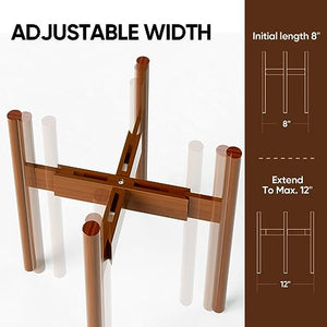 MUDEELA Adjustable Bamboo Plant Stand 8 to 12 Inches, Single Floor Stand for Indoor Plants, Dark Brown Planter Stand, Pot Plant Not Included