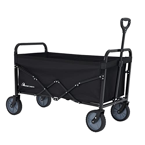 Moon Lence Collapsible-Wagon with Large Capacity, Utility Wagons Carts Heavy-Duty-Foldable, Portable Folding Wagon with All-Terrain Wheels, Garden Cart for Beach, Sports, Shopping, Camping