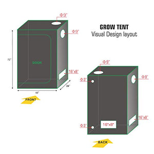 TopoGrow Hydroponics 48"X24"X72" Indoor Grow Tent Diamond Reflective Mylar 4'X2' Grow Tents House Dark Room with Floor Tray Indoor Gardening for Indoor Plant Tent Growing System