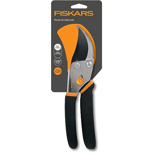 Fiskars Bypass Pruning Shears 5/8” Garden Clippers - Plant Cutting Scissors with Sharp Precision-Ground Steel Blade