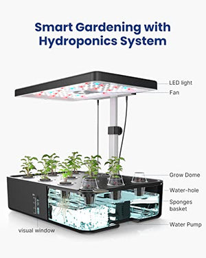 iDOO Hydroponics Growing System Kit 12Pods, Indoor Garden with LED Grow Light, Loved Gift for Green Thumbs Christmas, Built-in Fan, Auto-Timer, Adjustable Height Up to 11.3" for Home, Office