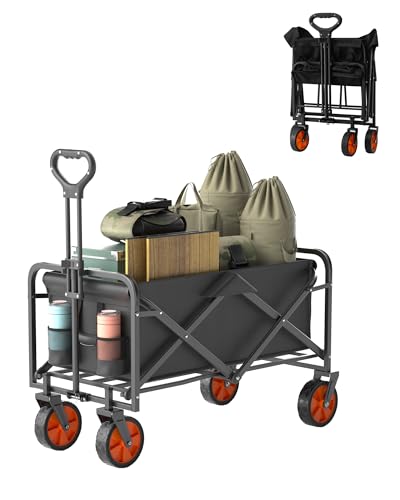 IFOKER Beach Cart Large Capacity, Heavy Duty Folding Wagon Portable,Collapsible Wagon for Sports, Shopping, Camping