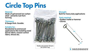 Sandbaggy Garden Staples - Landscape Staples 6-inch Circle Top Pins for Landscaping and SOD - Landscape Pins Garden Stakes Weed Barrier Pins (100 Pins)