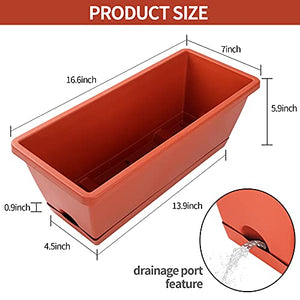 CHUKEMAOYI Window Box Planter, 7 Pack Plastic Vegetable Flower Planters Boxes 17 Inches Rectangular Flower Pots with Saucers for Indoor Outdoor Garden, Patio, Home Decor