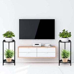 NADONEL Plant Stand Indoor Outdoor 2 Tier Metal Black for Plants Multiple Tall Tiered Planter Shelf Rack