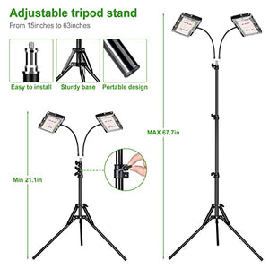 LBW Grow Light for Indoor Plants, Dual Heads Full Spectrum 200W LED, Auto On/Off Timer, 6 Dimmable Levels, 3 Switch Modes, Adjustable Tripod Stand 15-63 inches