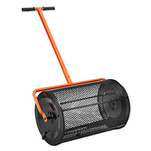 VEVOR Compost Spreader, 24.4-25.6" Height Adjustable Handle, 24" Wide, Lawn and Garden Peat Moss Roller with Side Latches, Powder Coated Steel Mesh Basket for Spreading Manure, Topsoil, Black