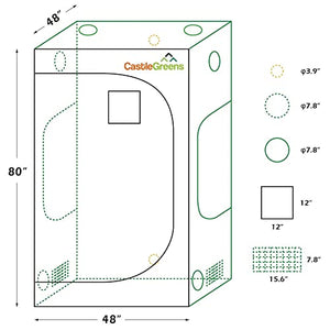 Grow Tent 4x4 Highest Density 1680D, Hydroponic Tent Attached with Enhanced Zippers, Observation Window and Floor Tray, Indoor Growing Tent 48''x48''x80''-CastleGreens