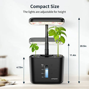 Ahopegarden Indoor Garden Hydroponic Growing System: 4 Pods Plant Germination Kit Aeroponic Herb Vegetable Flower Growth Countertop with Grow Light - Planter Grower Rise Harvest, Earth Black