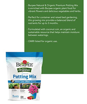 Burpee, 9 Quarts | Premium Organic Potting Natural Soil Mix Food Ideal for Container Garden-Vegetable, Flower & Herb Use for Indoor Outdoor Plant