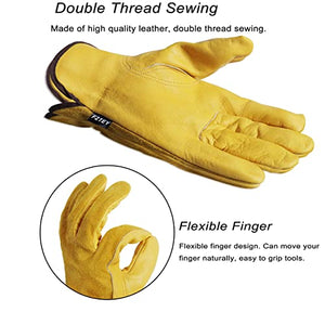 FZTEY Yard Gardening Safety Work Protective Leather Gloves Men & Women 9(Large)