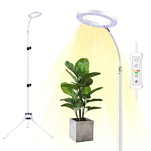 yadoker Grow Light with Stand, LED Plant Light for Indoor Plants, Full Spectrum Grow Lamp, 8/12/16H Timer, 10 Dimmable Levels, 7 Switch Modes, Adjustable Tripod Stand 15-66 inches