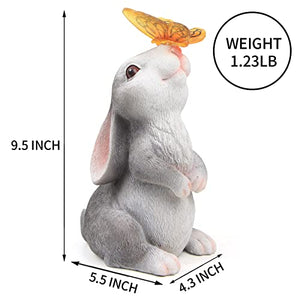 Sinhra Bunny Statue Decor-Rabbit with Solar Butterfly Changing Lights for Garden, Outdoor, Patio,Balcony,Yard,Lawn Ornament,Gardening Gifts for Mom Grandma