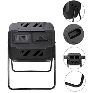 BBBuy Outdoor Compost Bin Dual Chamber Tumbling Composter Rotating w/Sliding Doors & Steel Frame, BPA Free Outdoor Composting Bin for Garden Yard Patio Lawn(43 Gallon, Black)