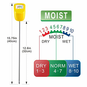 TFTEK Soil Moisture Meter Long Stem Deep Use, Plant Hygrometer, Water Monitor Tester, for Garden, Flower pots, Lawn, 2 Pack