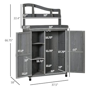 Outsunny Outdoor Potting Bench Table & Garden Storage Cabinet, Multi-Function Gardening Bench, Wooden Planting Workstation with Magnetic Doors, for Yard Tools or Pool Accessories, Gray