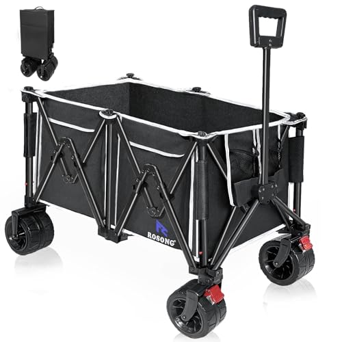 ROSONG Collapsible Heavy Duty 𝟱𝟬𝟬 𝗟𝗕𝗦 Capacity Wagon Cart with Big Wheels, Foldable Folding Cart Utility Lounge Beach Wagons Carts for Sand