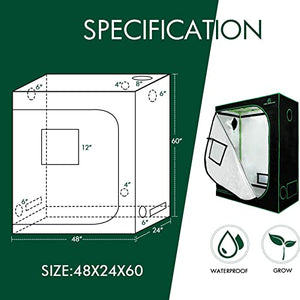 GA Grow Tent 48"x24"x60" 4'x2' Reflective Mylar Hydroponic Grow Tent with Observation Window and Waterproof Floor Tray for Indoor Plant Growing 2x2 3x3 4x4 (48x24x60)