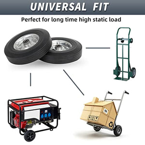GICOOL 10" x 2.5" Flat Free Solid Rubber Tire with 5/8" Axle Bore Hole, 2 1/4" Offset Hub, Replacement 4.10/3.50-4" for Hand Truck Dolly Trolley WheelbarrowGarden Wagon Cart Generator, 2 Pack