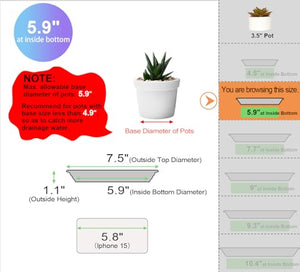 GREGICH 6 Pack Plastic Plant Saucer Plant Tray 5.9" at Inside Bottom, Plant Saucers for Indoors Planter Trays for Flower Pot Saucer, Thick Durable Sturdy Water Drainage Drip Tray Pot Base Outdoor