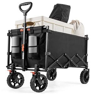 Navatiee Wagon Cart Heavy Duty Foldable, Collapsible Wagon with Smallest Folding Design, Utility Grocery Wagon for Camping Shopping Sports