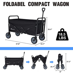 Moon Lence Collapsible-Wagon with Large Capacity, Utility Wagons Carts Heavy-Duty-Foldable, Portable Folding Wagon with All-Terrain Wheels, Garden Cart for Beach, Sports, Shopping, Camping
