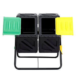 BBBuy Compost Bin Tumbling Composter Rotating w/ 2 Sliding Doors Compost Bin, Dual Chamber All Season Heavy Duty Outdoor Gardening Composting Tumblers Garden Yard (37 Gallon, Black)