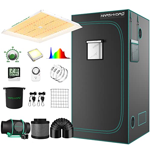 MARS HYDRO 4x4 Grow Tent Kit Complete System 300W TSW2000 Dimmable Light 684pcs LED 48"x48"x80" 1680D Hydroponics Growing Tent Indoor Grow Tent Kit with Upgraded 6" Ventilation Kit