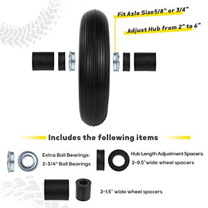 Tire Flat Free 14.5 Upgraded 4.00-6 Pneumatic Tire and Wheel, 13'' Residential Wheelbarrow Tires Replacement, Air Filled Wheel Assemblies with 5/8" and 3/4" Center Bearin (1, black)