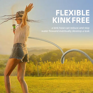 Cesun 50FT 304 Stainless Steel Metal Garden Hose - Heavy Duty Water Hose for RV, Outdoor Yard, Lightweight - Flexible & Never Kink