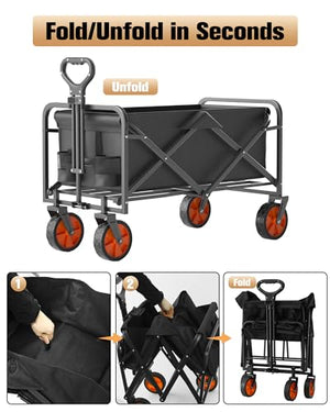 IFOKER Beach Cart Large Capacity, Heavy Duty Folding Wagon Portable,Collapsible Wagon for Sports, Shopping, Camping