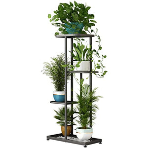 LINZINAR Plant Stand Metal 4 Tier 5 Potted Multiple Flower Pot Holder Shelf Indoor Outdoor Planter Display Shelving Unit for Patio Garden Corner Balcony Living Room (4 Tier 5 Potted, Dark Grey)