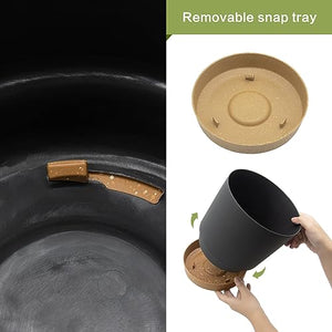 QCQHDU Plant Pots Set of 2 Pack 8 inch,Planters for Indoor Plants with Drainage Holes and Removable Base,Saucer Modern Decorative for Outdoor Garden Planters(Dark Grey 8in)