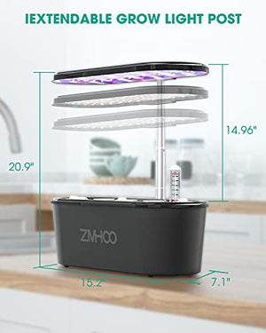 ZMHOO Hydroponics Growing System, Herb Garden Kit Indoor with 2 Led Grow Light Modes, Smart Timer Starter Kit, Adjustable Easy-to-Install Magnetic Light Rod for Home, Kitchen, Gardening