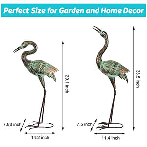 Shorayn Garden Crane Statues, Blue Heron Sculptures for Outdoor, Cranes Decor Metal Bird, Patina Garden Art Lawn Ornaments for Yard Patio Porch Outside Decorations