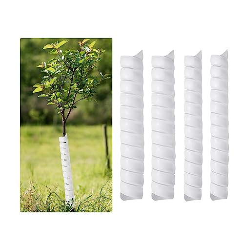 FCENDS Tree Trunk Protector,4 Pcs Plastic Spiral Tree Guard, Plastic Tree Bark Wraps to Protect Bark from Animals and Lawn Mowers (White-4PCS)