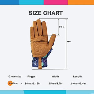 Leather Gardening Gloves for Women - Working Gloves for Weeding, Digging, Planting, Raking and Pruning (B-Blue) Medium