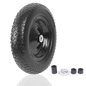 AR-PRO 4.80/4.00-8" Flat Free Tire - 14.5”D x 3.2”W Universal Solid Wheelbarrow Tire with 3” Hub and 5/8” Bearings – Extra Adapter kit includes 3/4” Ball Bearings, 1” and 1/2” Nylon Spacers