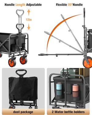IFOKER Beach Cart Large Capacity, Heavy Duty Folding Wagon Portable,Collapsible Wagon for Sports, Shopping, Camping